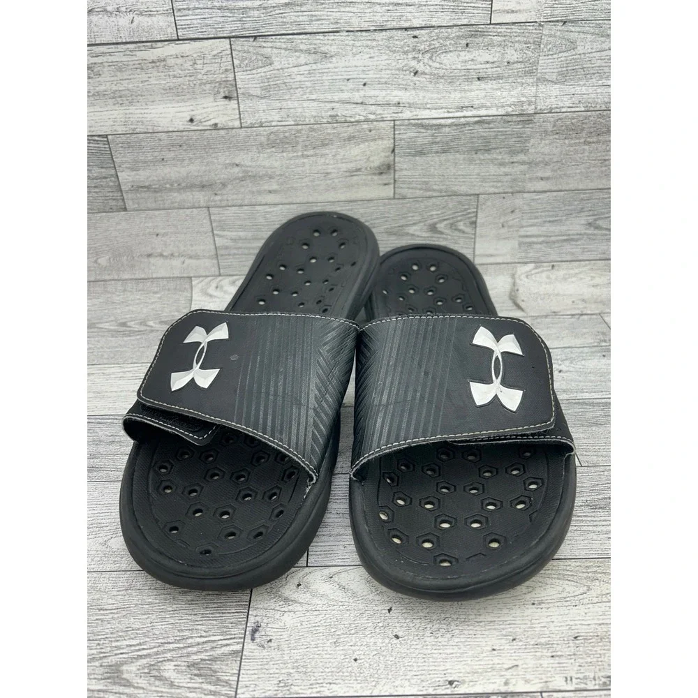 Under Armour Ignite V Mens Black White Slide Sandals 1248165-002 Size 9